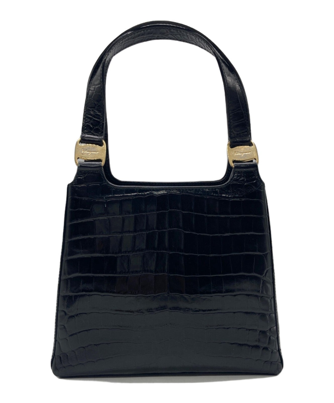 Salvatore Ferragamo Hand Bag Tote Purse Gancini Black Authentic Leather Women's