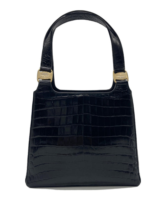 Salvatore Ferragamo Hand Bag Tote Purse Gancini Black Authentic Leather Women's
