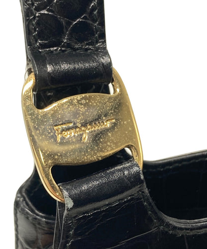 Salvatore Ferragamo Hand Bag Tote Purse Gancini Black Authentic Leather Women's