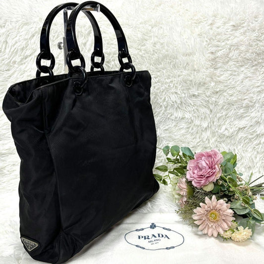 PRADA Hand Bag Tote Purse Logo Nylon Black Authentic