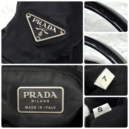 PRADA Hand Bag Tote Purse Logo Nylon Black Authentic