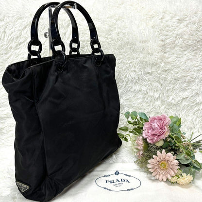 PRADA Hand Bag Tote Purse Logo Nylon Black Authentic