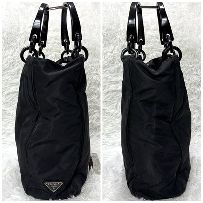 PRADA Hand Bag Tote Purse Logo Nylon Black Authentic