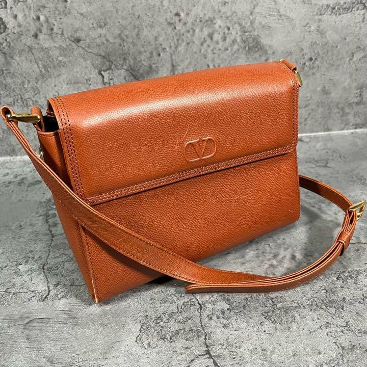 Valentino Garavani Shoulder Bag Purse Logo Leather Brown Authentic