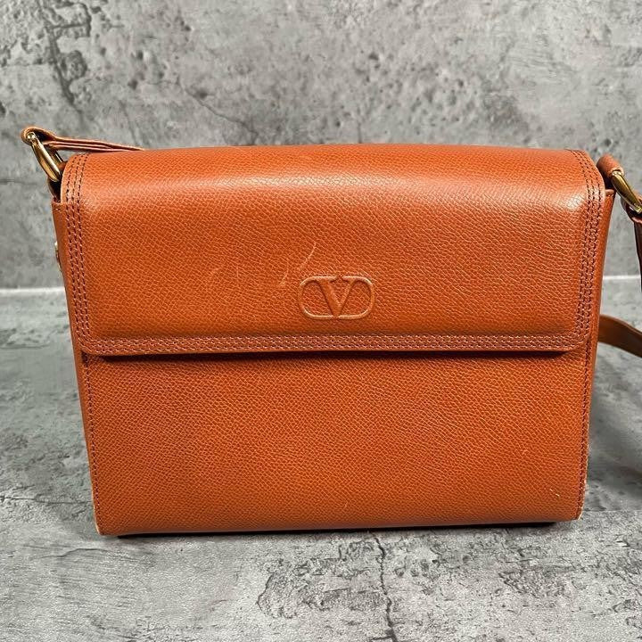 Valentino Garavani Shoulder Bag Purse Logo Leather Brown Authentic