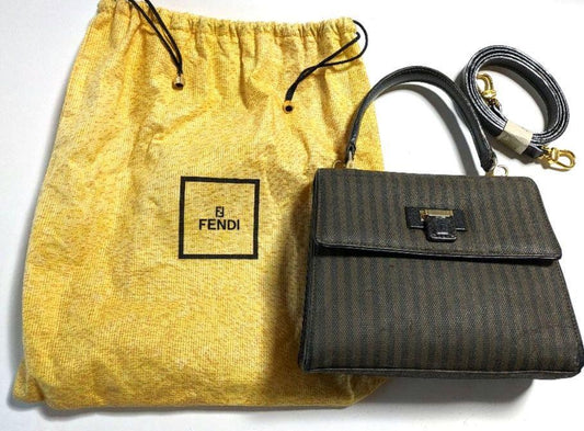 FENDI Hand Bag Tote Purse Dark Gray Authentic