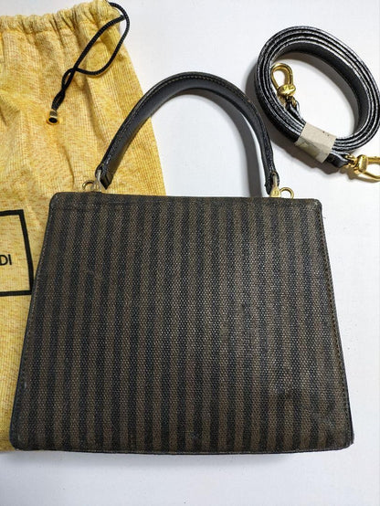 FENDI Hand Bag Tote Purse Dark Gray Authentic