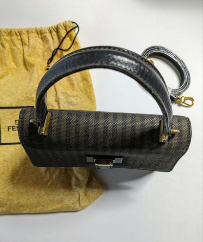 FENDI Hand Bag Tote Purse Dark Gray Authentic