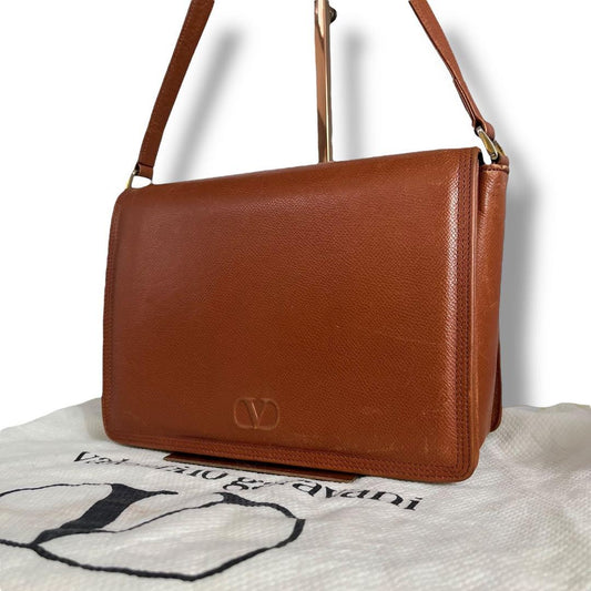 Valentino Garavani Shoulder Bag Purse Logo Leather Brown Authentic