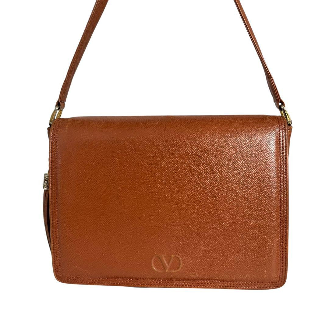 Valentino Garavani Shoulder Bag Purse Logo Leather Brown Authentic