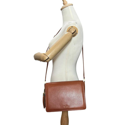 Valentino Garavani Shoulder Bag Purse Logo Leather Brown Authentic