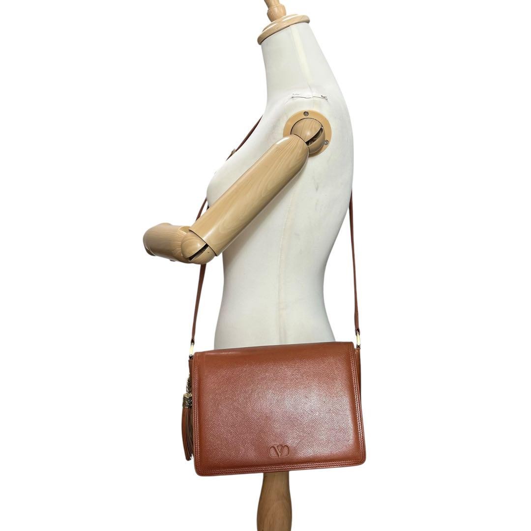 Valentino Garavani Shoulder Bag Purse Logo Leather Brown Authentic