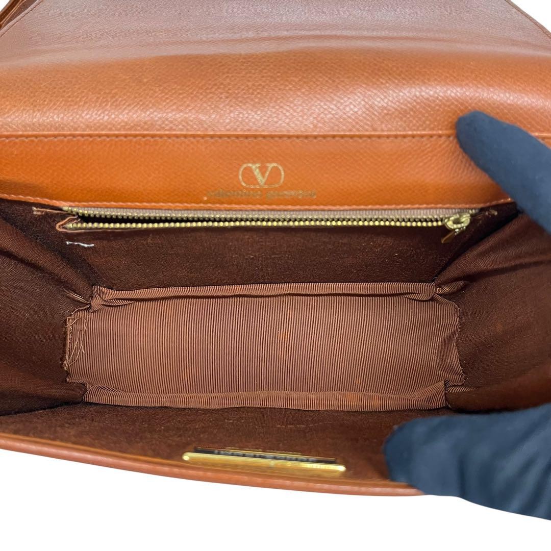 Valentino Garavani Shoulder Bag Purse Logo Leather Brown Authentic