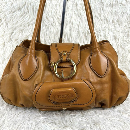 TOD'S Hand Bag Tote Purse Leather Beige Authentic