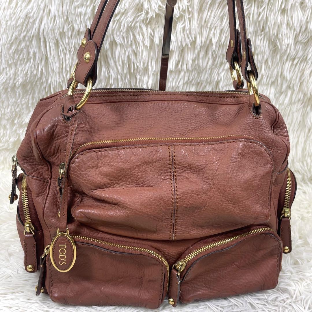 TOD'S Shoulder Bag Purse Leather Brown Authentic