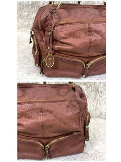 TOD'S Shoulder Bag Purse Leather Brown Authentic