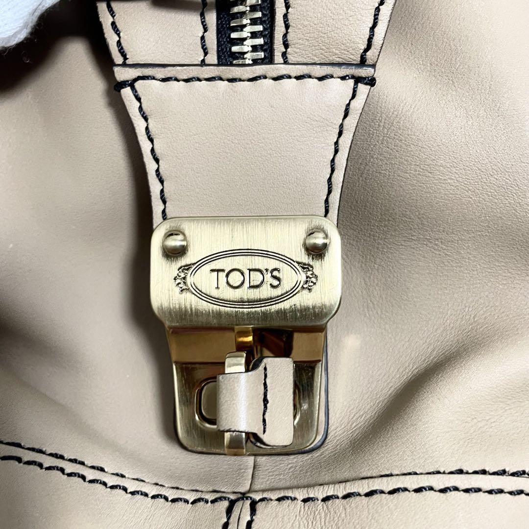 TOD'S Hand Shoulder Bag Tote Purse 2way D-Styling Leather Beige Authentic