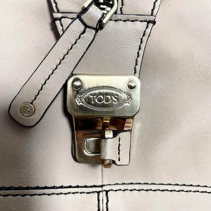 TOD'S Hand Shoulder Bag Tote Purse 2way D-Styling Leather Beige Authentic