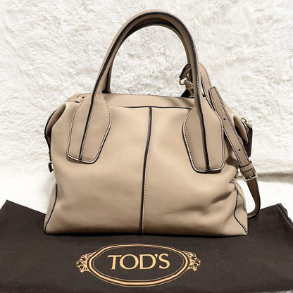 TOD'S Hand Shoulder Bag Tote Purse 2way D-Styling Leather Beige Authentic