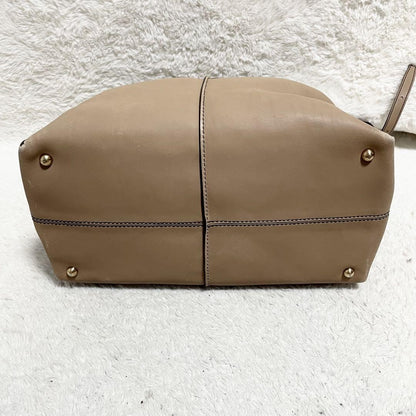 TOD'S Hand Shoulder Bag Tote Purse 2way D-Styling Leather Beige Authentic