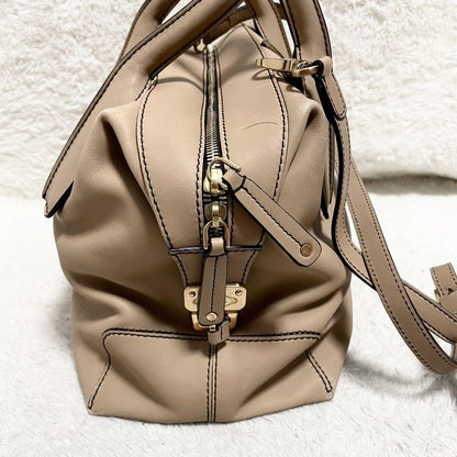 TOD'S Hand Shoulder Bag Tote Purse 2way D-Styling Leather Beige Authentic