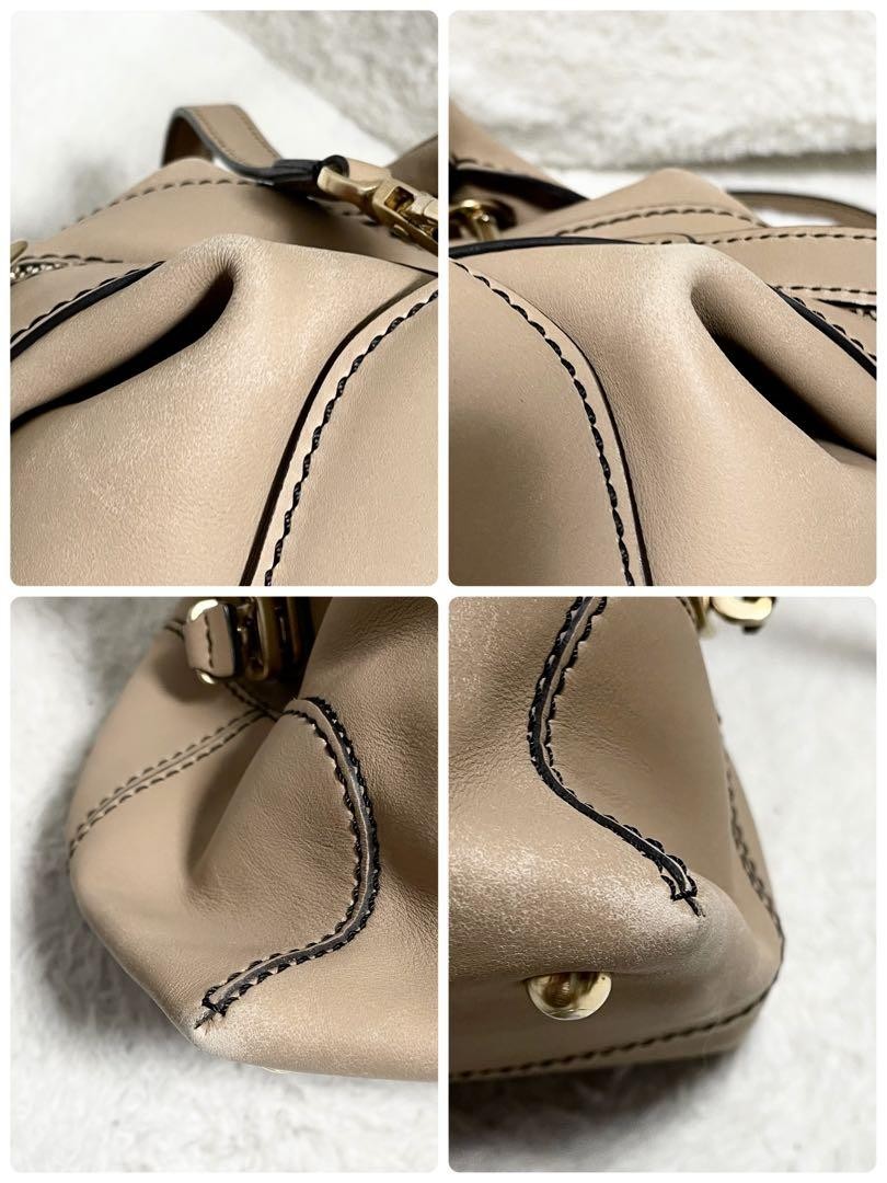 TOD'S Hand Shoulder Bag Tote Purse 2way D-Styling Leather Beige Authentic