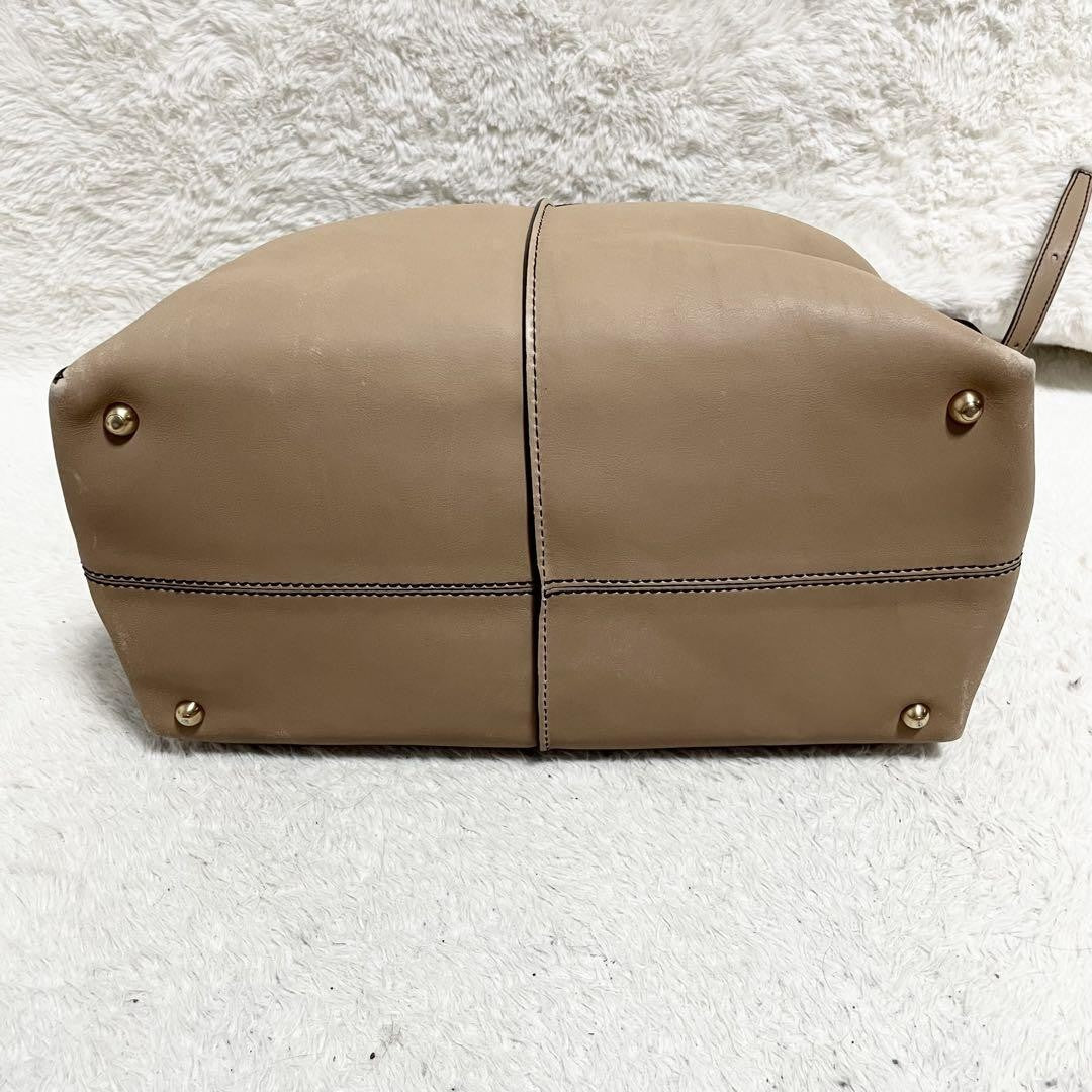 TOD'S Hand Shoulder Bag Tote Purse 2way D-Styling Leather Beige Authentic