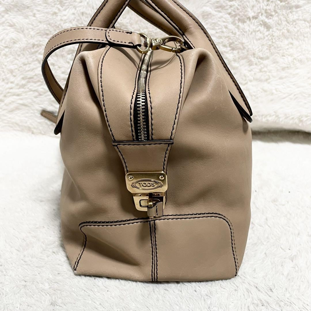 TOD'S Hand Shoulder Bag Tote Purse 2way D-Styling Leather Beige Authentic