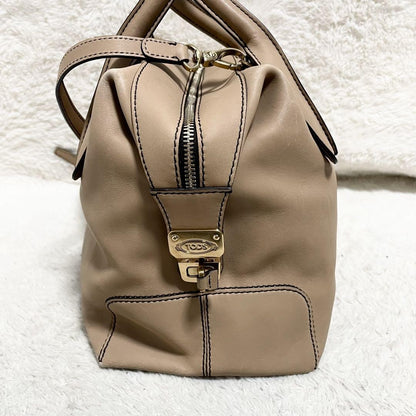 TOD'S Hand Shoulder Bag Tote Purse 2way D-Styling Leather Beige Authentic