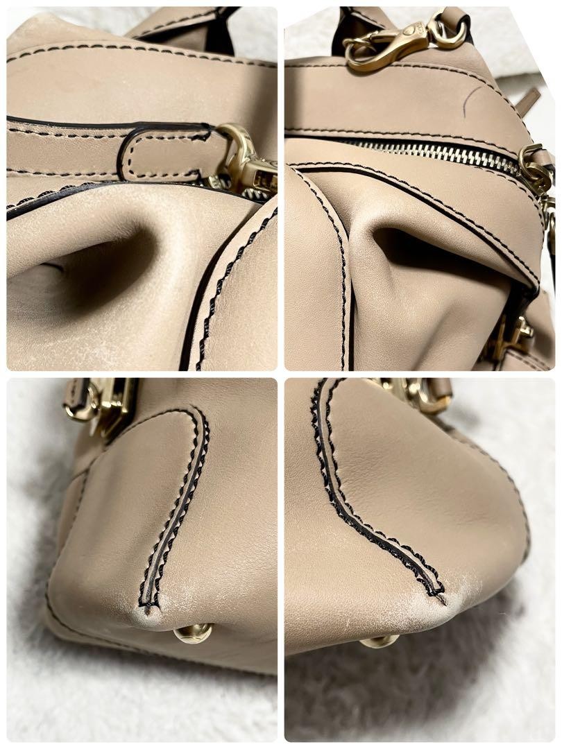 TOD'S Hand Shoulder Bag Tote Purse 2way D-Styling Leather Beige Authentic