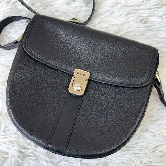 BURBERRY Shoulder Bag Purse Nova Check Leather Black Authentic