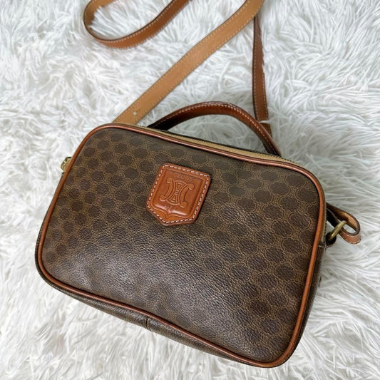 CELINE Shoulder Bag Purse Macadam PVC Leather Brown Authentic