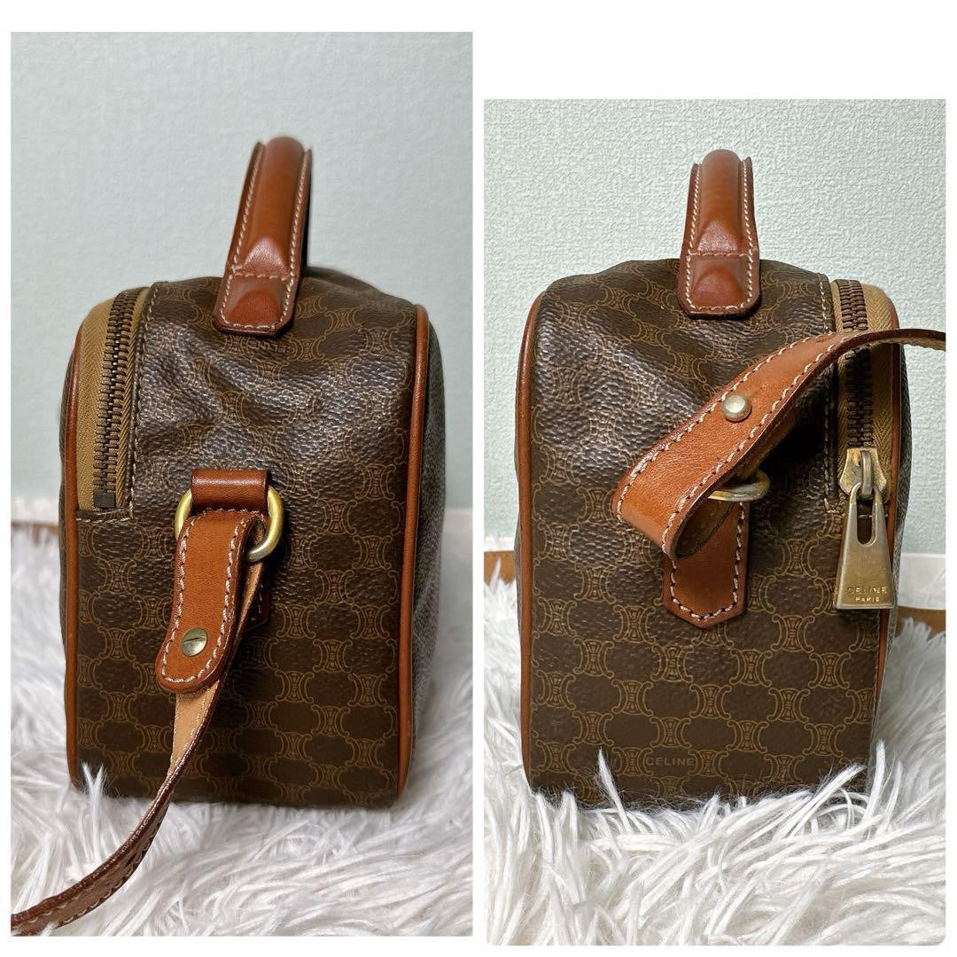 CELINE Shoulder Bag Purse Macadam PVC Leather Brown Authentic