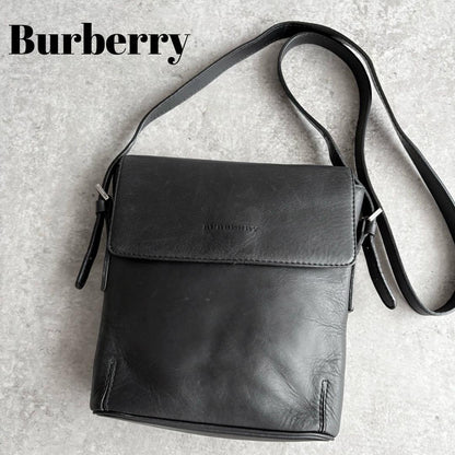 BURBERRY Shoulder Bag Purse Nova Check Leather Black Authentic