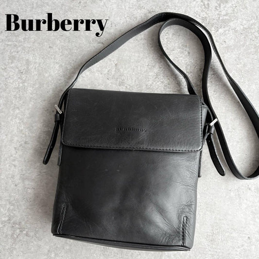 BURBERRY Shoulder Bag Purse Nova Check Leather Black Authentic