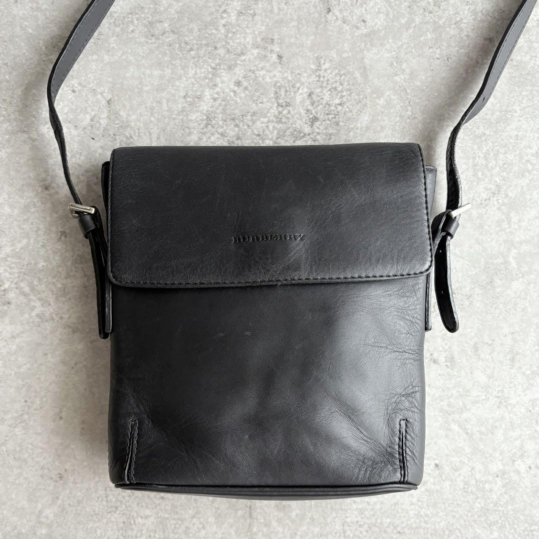 BURBERRY Shoulder Bag Purse Nova Check Leather Black Authentic