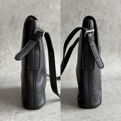 BURBERRY Shoulder Bag Purse Nova Check Leather Black Authentic