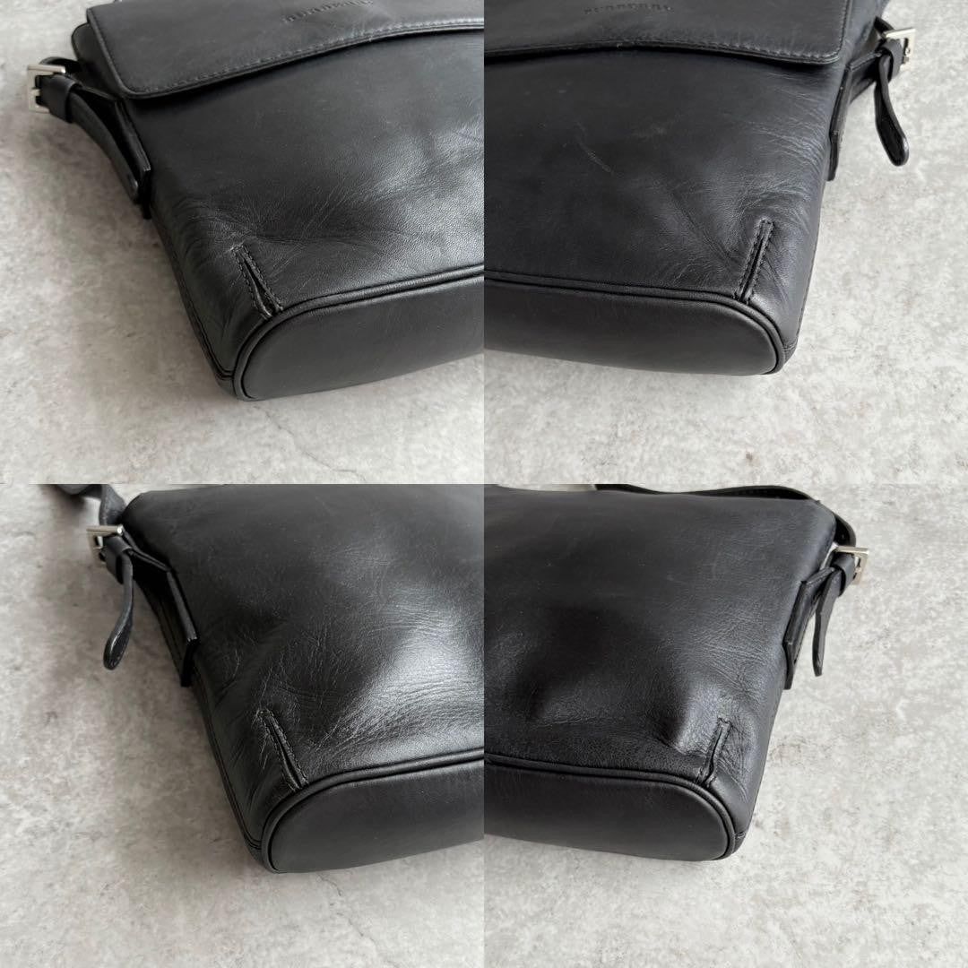 BURBERRY Shoulder Bag Purse Nova Check Leather Black Authentic