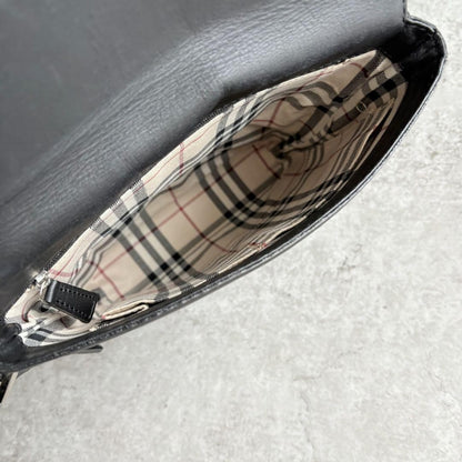 BURBERRY Shoulder Bag Purse Nova Check Leather Black Authentic
