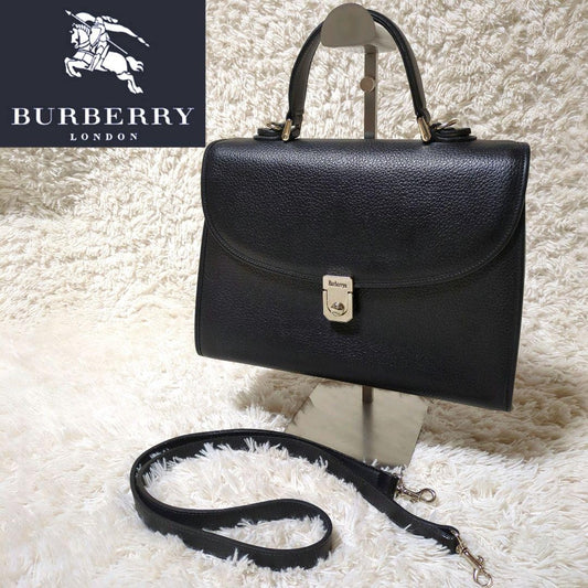 BURBERRY Hand Shoulder Bag Tote Purse 2way Nova Check Leather Black Authentic