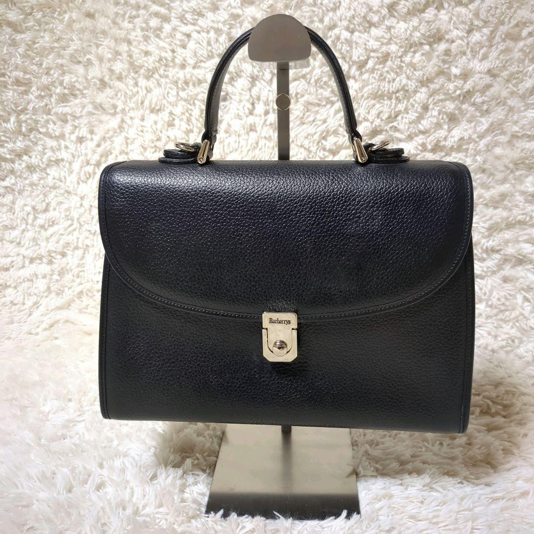 BURBERRY Hand Shoulder Bag Tote Purse 2way Nova Check Leather Black Authentic