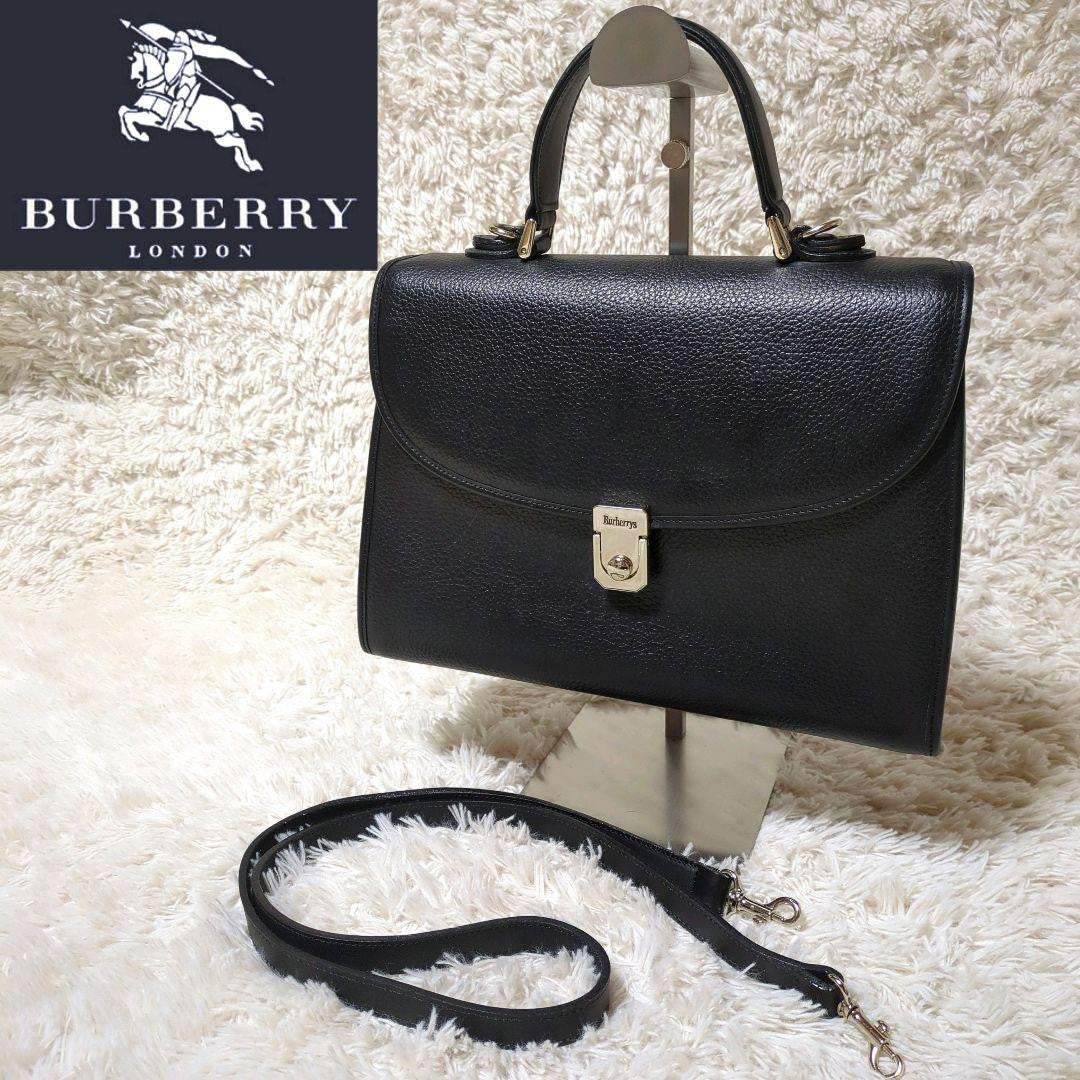 BURBERRY Hand Shoulder Bag Tote Purse 2way Nova Check Leather Black Authentic