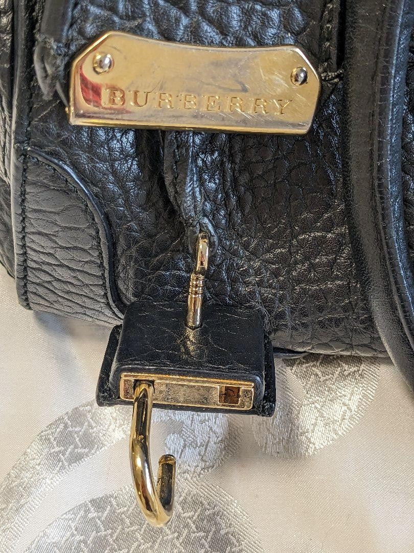 BURBERRY Hand Bag Tote Purse Leather Black Authentic