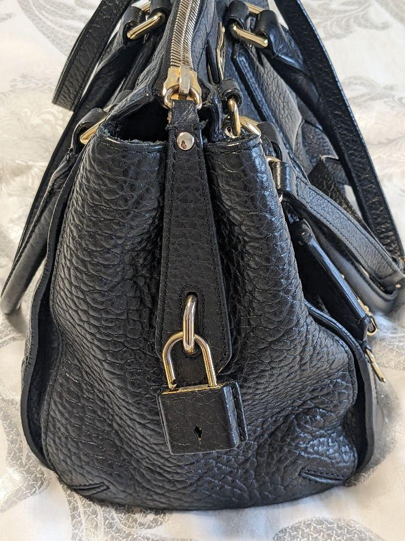 BURBERRY Hand Bag Tote Purse Leather Black Authentic