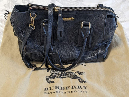 BURBERRY Hand Bag Tote Purse Leather Black Authentic