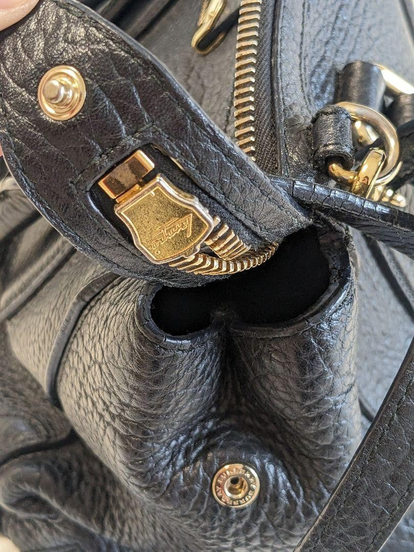 BURBERRY Hand Bag Tote Purse Leather Black Authentic