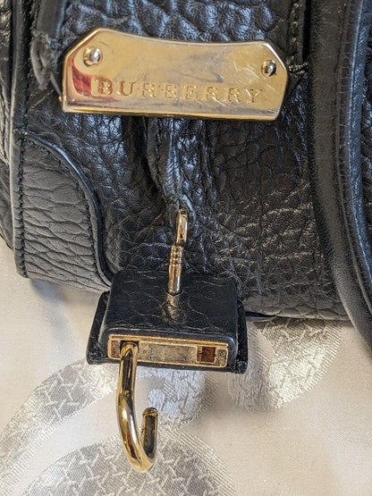 BURBERRY Hand Bag Tote Purse Leather Black Authentic
