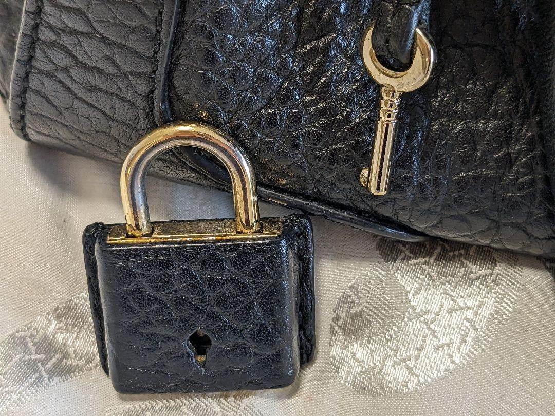 BURBERRY Hand Bag Tote Purse Leather Black Authentic