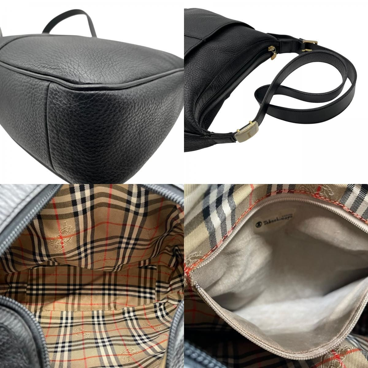 BURBERRY Shoulder Bag Purse Nova Check Leather Black Authentic