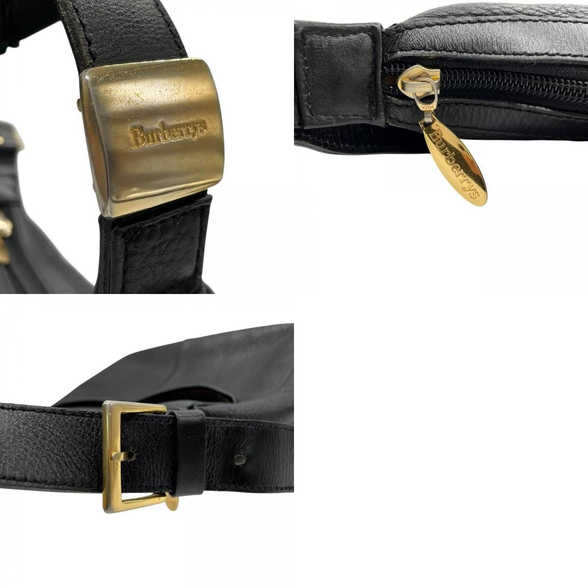 BURBERRY Shoulder Bag Purse Nova Check Leather Black Authentic